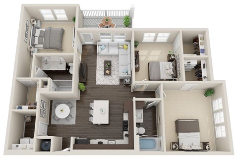 Floor plan for 3 beds, 2 baths, 1455 sqft